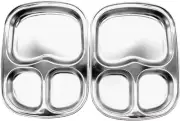 Korean Stainless Steel Divided Plates Set for Kids - BPA Free, 3 Compartments