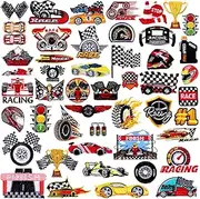 Tigeen 48 Pcs Racing Iron on Patches Checkered Racing Flag Patches for Clothes Jackets Jeans Dress Hats Backpacks Bags Accessory