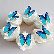UKKQES 48Pcs Edible Butterflies for Cake Decorating Edible Butterfly Cupcake Toppers Wafer Paper Butterflies Edible Butterfly Cake Decorations for Wedding Birthday Party Cupcake Decorating (Blue)