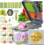 22-in-1 Vegetable Chopper & Mandoline Slicer – Food Chopper with Container & Veggie Spiralizer – Vegetable Cutter, Dicer, and Slicer for Salad, Onion, Potato, and Tomato – Kitchen Gadget – 13 Blades
