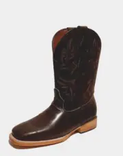 Western Boots Mens Brown Square-Toe Size 8