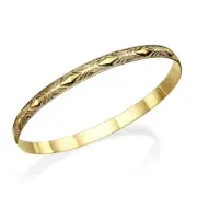 Moroccan Bangle in 14k Yellow Gold Feathered Diamond Pattern Stacking Bracelet