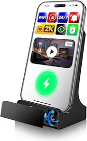 Spy Camera Wireless Charging Station 2K Ultra HD Docking Charger 24/7 Recording WiFi Home Monitoring Live Night Vision 360 Adjustable Lens Invisible Hidden Cam