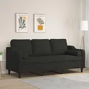 3-Seater Sofa with Throw Pillows Black 180 cm Fabric Home Sofa