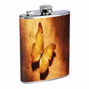 Rustic Butterfly Em1 Flask 8oz Stainless Steel Hip Drinking Whiskey