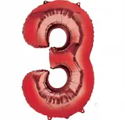 Number 3 Red Foil Balloon 86cm