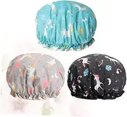 minkissy Soft Pcs Shower Cap Set Carton Unicorn Pattern Comfortable Elastic Band Suitable for Spa Travel Lake Grey