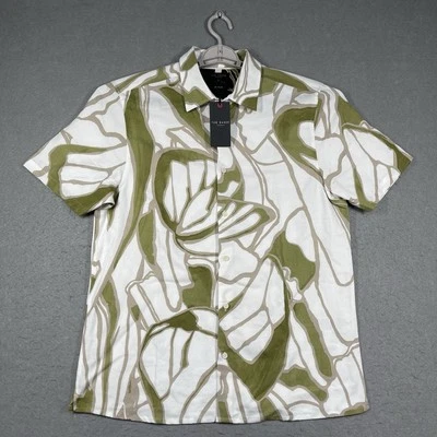 Ted Baker Shirt Mens Large Abstract Flaisby Floral Errew Regular Stems Linen