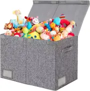 Foldable Large Toy Box Chest with Lid, 62.5X33X40Cm, 83L Linen Gray Kids Toy Sto