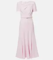 [Roland Mouret] Roland Mouret Gathered belted cady midi dress AU 14 pink