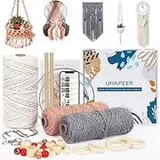 UHAPEER Macrame Kits for Adults Beginners with 656 Feet 3 mm Macrame Cotton Cord, DIY Macrame Plant Hanger Kit with Macrame Supplies and Instructions, Macrame Meads, Wooden Rings, Dream Catcher Rings