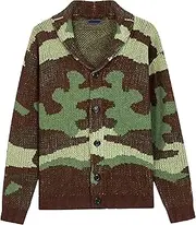 [Qolkmuiy-GJ] Mens Color Block Knitted Cardigan Shawl Collar Button Down Long Sleeves Fashion Rib Knit Soft Open Sweater