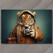 POSTCARD Tiger Photographer - A Whimsical Creation! Camera