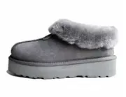 100% Australian Merino Sheepskin Womens Platform Scuffs Moccasins Slippers Winter Slip On UGG in Grey