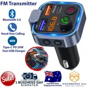 Car Wireless Bluetooth 5.0 FM Transmitter Adapter Type-C PD 20W Fast USB Charger