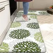 Kitchen Mats Set of 2 Cushioned Anti Fatigue Kitchen Rugs Non Slip Waterproof Kitchen Runner Memory Foam Kitchen Floor Mat Comfort Standing Mat for Sink,Office,Laundry, Green