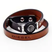 在飛比找momo購物網優惠-【DIESEL】懷舊咖啡色系雙環皮革手環DX1021040(