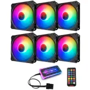 6PCS 120mm RGB PC Fans 12 Monochromatic Light Adjustable CPU Cooling Fan With the Remote Control