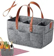 Felt Storage Basket, Large Portable Market Basket With Shoulder Strap, Nursery Storage & Organization for Family Food Travel Outdoor Picnic Foraging