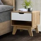 Iker Bedside Table Drawer Shelf Cabinet Storage Nightstand Lamp Side two-tone