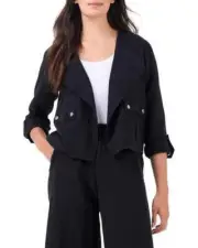 NWT $188 NIC + ZOE ORGANIC RUMBA LINEN MOTO JACKET BLACK ONYX SIZE LARGE