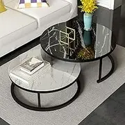 Round Marble Texture Coffee Nesting Tables Set for Living Room Elegant Stackable Side Tables with Metal Frame MNesting End Tables for Small Spaces