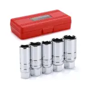 5PCS 3/8" Drive Spark Plug Socket Set, CR-V, SAE and Metric, 3/8" Drive 6-Poi...