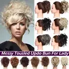 7" Fluffy Messy Bun Scrunchie Updo Ponytail Hair Extensions Curly Natural Thick