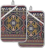 Pot Holders for Kitchen Heat Resistant Colorful Vintage Boho Floral Patterns Potholders with Pockets Hot Pot Holders Pads Oven Mitts 2 Pack