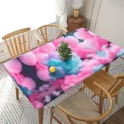5 Foot Rectangle Elastic Fitted Tablecloth, Waterproof Edged Great for Picnic Party Outdoor Patio,Pink Cotton Candy