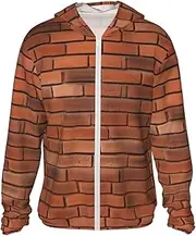 [FHEDVBN] Men's UPF 50+ Red Brick Wall Texture Sun Protection Hoodie Long Sleeve Rash Guard Hiking Running Workout Shirt
