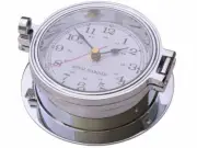 CLOCK, CHROME on CAST BRASS ROYAL MARINER SHIPS CLOCK 116mm SEIKO QUARTZ #C622AC