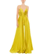 Mac Duggal Pleated Plunge Wide Leg Jumpsuit