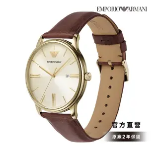 【EMPORIO ARMANI 官方直營】Minimalist 復刻簡約指針手錶 棕色真皮錶帶 42MM AR11610