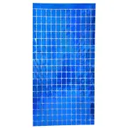 Laser Glitter Square Foil Fringe Curtain - Blue