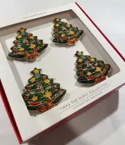4 Williams Sonoma Twas The Night Before Christmas Cloisonné Tree Napkin Rings￼