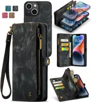 CaseMe 2in1 iPhone 14 Plus Detachable Case Leather Wallet Cover Apple [Black]