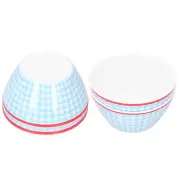 (Light Blue Grids)4PCS 6in Salad Bowl Dinner Serving Bowl Sets Kitchen JY