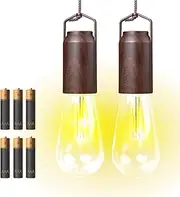 PINSAI 2 Pack Battery Operated Hanging Tent Light Bulb,Portable Outdoor Vintage LED Camping Light,Hurricane Pendant Emergency Lighting Lantern for Hiking Backpacking Fishing Outage Power Failure