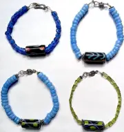Bracelet, Lot of 4 Pcs, LG Lamp Work Beads, Sterling, Glass, Peridot, Avg 7.75"