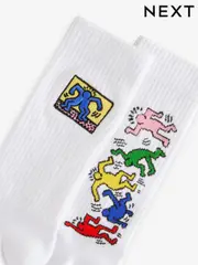 White Keith Haring Embroidered Pattern Socks 2 Pack (B28047) | $19