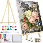 MXCFZX Flowers Paint by Numbers kit for Adults/Beginner Framed - Small Easy Acrylic Paint by Number Kits on Advanced Canvas 12x16 in, Paint Crafts for Home Decor（with Framed）