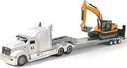 Diecast Truck/Excavator Toy Model Flatbed Truck w/ Excavator Tractor Metal Construction Vehicle Models Toys for Kids