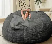 Bean Bag Chair Adults Kids Without Filling Comfy Fluffy Giant Round Beanbag 7ft