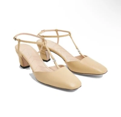 Gucci Double G T-Bar Leather Pumps Wheat size 39