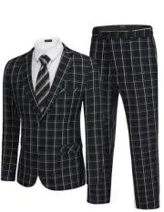 Men's 2 Piece Suits Slim Fit 2 Button Dress Suits Tuxedo Pliad Blazer Suit fo...