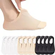 [UICCVOKK] 6 Pairs Trainer Socks for Womens and Mens，No Show Ankle Sock Low Cut Invisible Non Slip Liner Socks Multipack Casual Footies for Sneaker Loafers and Boat Shoes, Skin tone, white, black, One