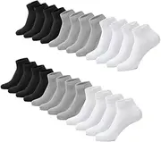 DOLAFO 15 Pairs of Disposable Cotton Trainer Socks for Men and Women for Travel Hotel Ankle Socks Single Packed, Black White Grey, UK3-9
