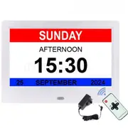 8" White LED Large Wall Calendar Dementia Day Clock Time Date Week Month Year