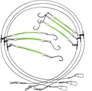 Saltwater Fishing Leaders, 49 Strands Stainless Steel Cable Tackle Rigs, Hooks, Swivels, Snap Connectors, Luminous Bead, 2 Arm Fishing Rig
